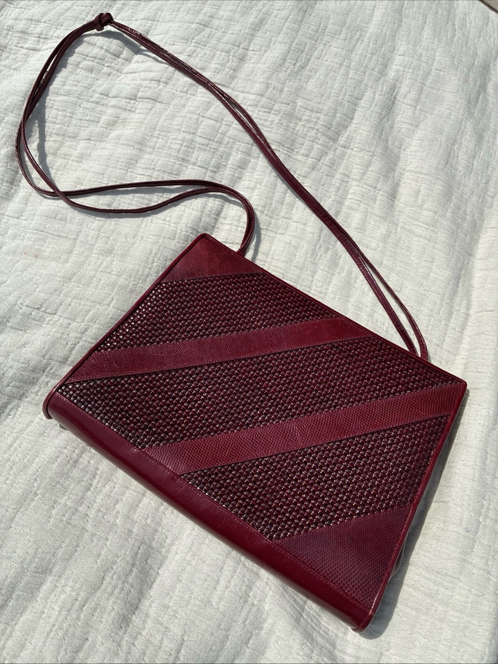 Vtg Stewart Weitzman Burgandy leather handbag woven made in Spain